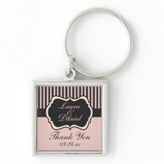 Blush Pink, Cream, and Grey Striped Thank You keychain