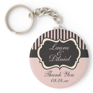 Blush Pink, Cream, and Grey Striped Wedding Favour keychain