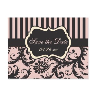 Blush Pink, Cream, Grey Damask Save the Date Card postcard