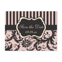 Blush Pink, Cream, Gray Damask Save the Date Card Post Cards