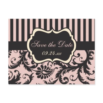 Blush Pink, Cream, Gray Damask Save the Date Card Post Cards by NiteOwlStudio