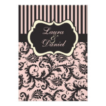 Blush Pink, Cream, Gray Damask Striped Invitation