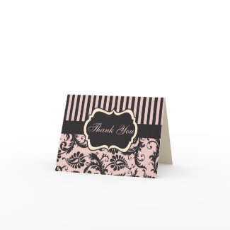 Blush Pink, Cream, Grey Damask Thank You Card card
