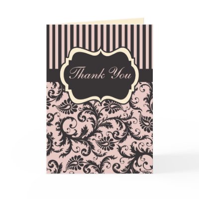 Blush Pink, Cream, Gray Damask Thank You Card II by NiteOwlStudio