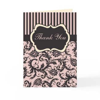Blush Pink, Cream, Grey Damask Thank You Card II card