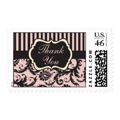 Blush Pink, Cream, Gray Damask Thank You Stamp