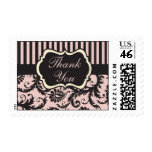 Blush Pink, Cream, Gray Damask Thank You Stamp