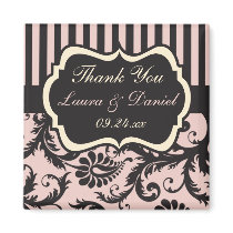Blush Pink, Cream, Gray Damask Wedding Favor Fridge Magnet