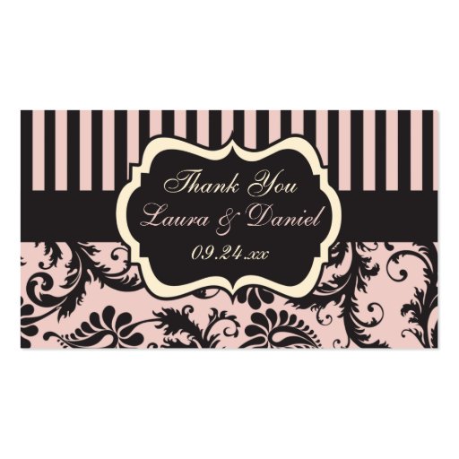 Blush Pink, Cream, Gray Damask Wedding Favor Tag Business Card Template (front side)