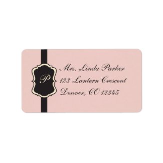 Blush Pink, Cream, Grey Monogrammed Address Label label