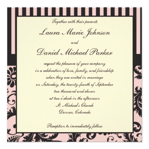 Blush Pink, Cream, Gray Stripe Damask Monogrammed Custom Announcements