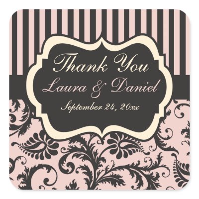 Blush Pink, Cream, Gray Wedding Favor Sticker by NiteOwlStudio