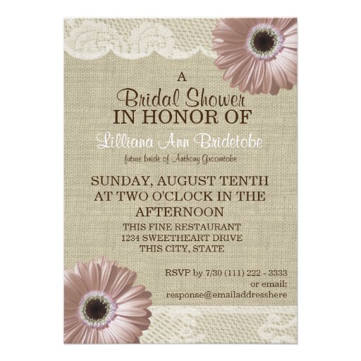 Blush Pink Daisy and Lace Bridal Shower Custom Invites