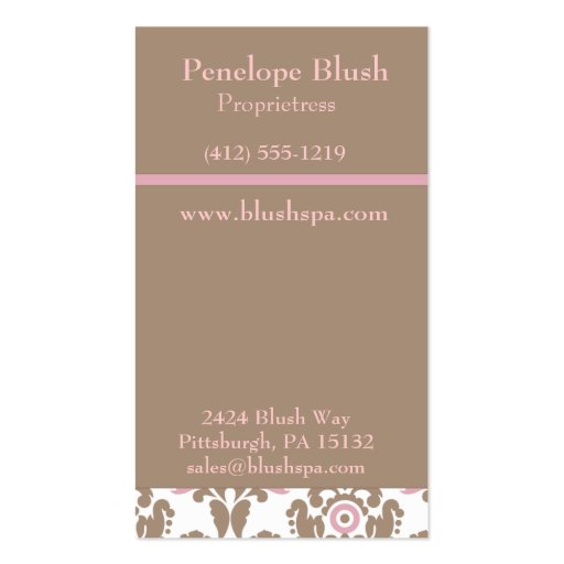 Blush Pink Damask Elegant Business Card (back side)