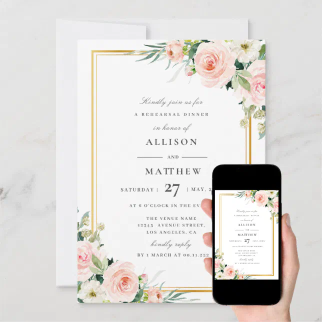 Blush Pink Floral Rehearsal Dinner Invitation Zazzle