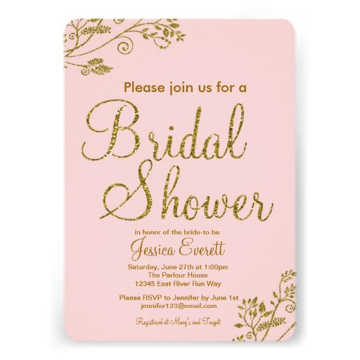 Blush Pink Gold Glitter Bridal shower Invitation