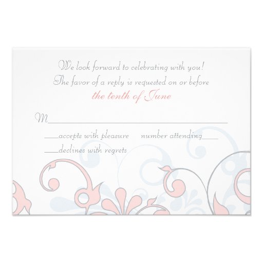 Blush Pink, Grey, White Abstract Floral RSVP Card