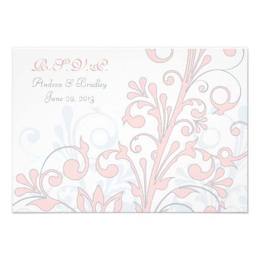 Blush Pink, Grey, White Abstract Floral RSVP Card