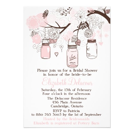 Blush Pink Mason Jars Bridal Shower Invitations