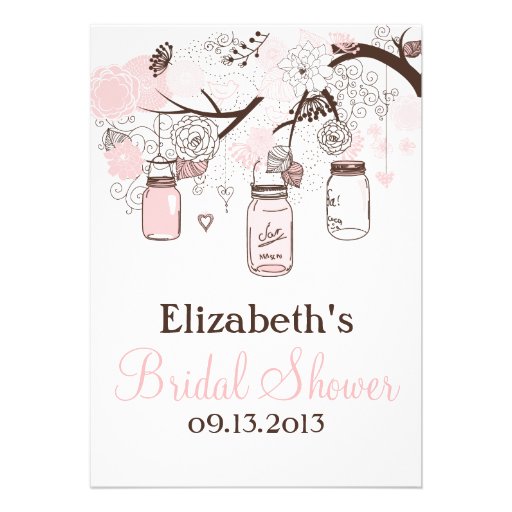 Blush Pink Mason Jars Bridal Shower Invitations