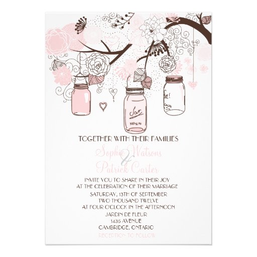 Blush Pink Mason Jars & Flowers Wedding Invitation