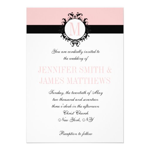 Blush Pink  Monogram Wedding Invitation