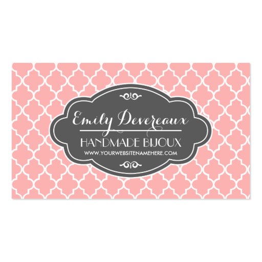 Blush Pink Moroccan Tiles Lattice Personalized Business Card (front side)