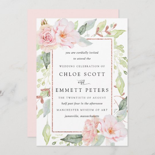 Blush Pink Rose Rustic Floral Wedding Invitation Zazzle