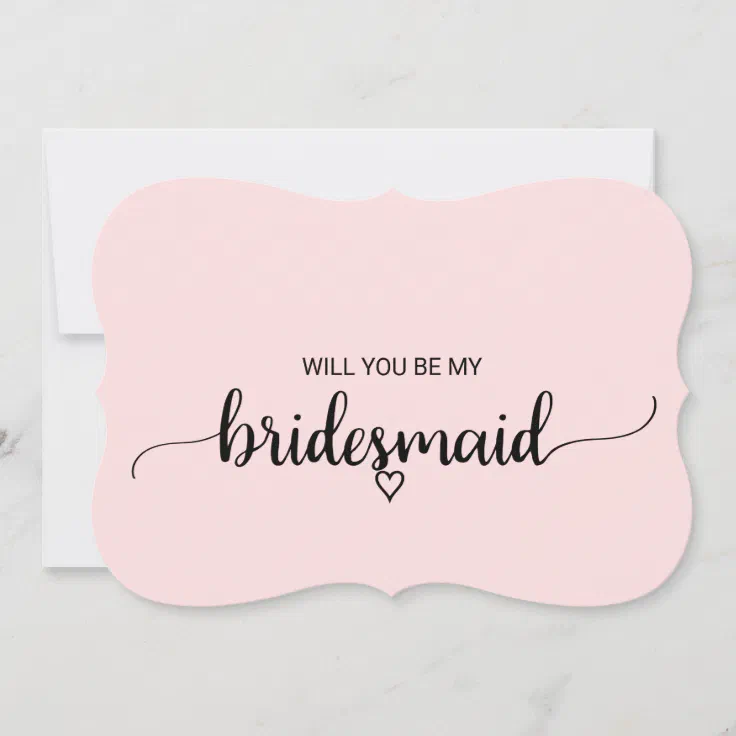 Blush Pink Simple Calligraphy Bridesmaid Proposal Invitation Zazzle