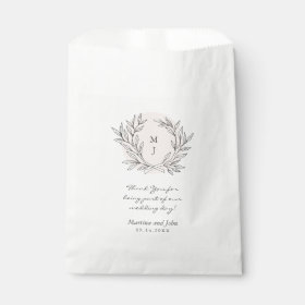 Blush Rustic Monogram Wreath Wedding Favor Bag