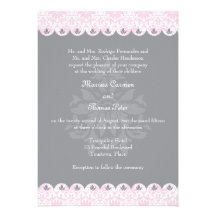 Blush Scalloped Damask Wedding Invitation