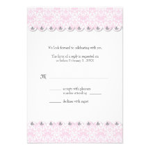Blush Scalloped Damask Wedding Reply Card Personalized Invitation