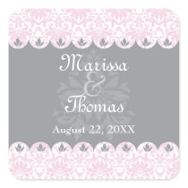 Blush Scalloped Damask Wedding Sticker