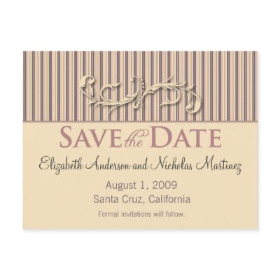 Blush Stripe Flourish Save the Date Announcement Post Card by TheWeddingShoppe