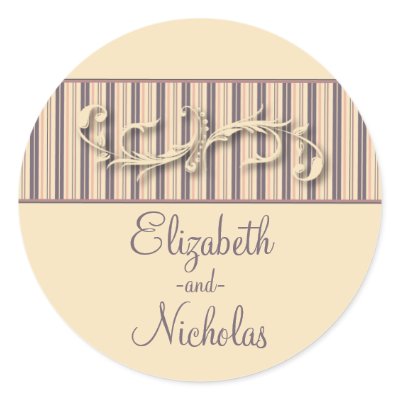 Blush Stripe Flourish Wedding Invitation Seal Round Sticker by TheWeddingShoppe