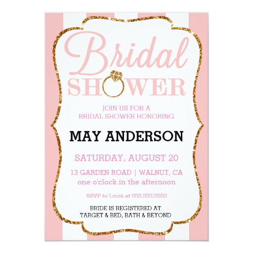 Blush Stripe Gold Glitter Bridal Shower Invitation