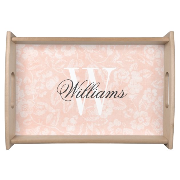 Blush Vintage Floral Print Monogram Food Trays