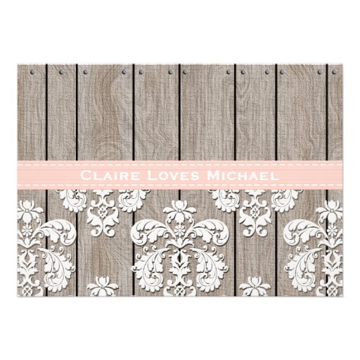 Blush Wood Lace Rustic Bridal Shower Invitations