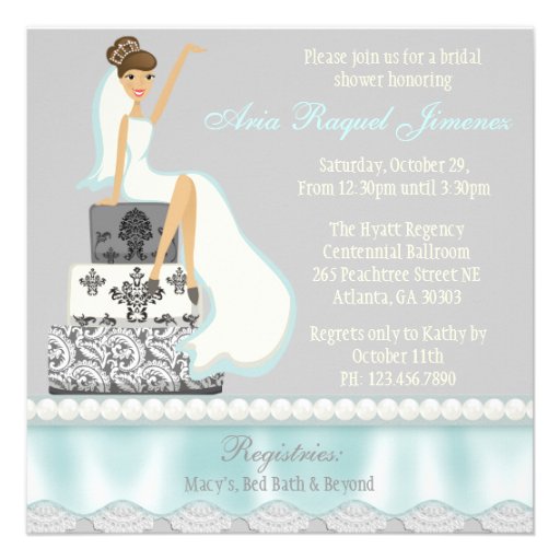Blushing Brunette Damask Cake Bridal Shower Invite