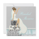 Blushing Brunette Damask Cake Bridal Shower Invite