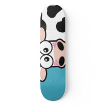Blushing Cow on Blue Skateboard