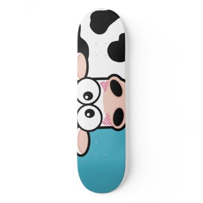Blushing Cow on Blue Skateboard by LisaMarieDesign