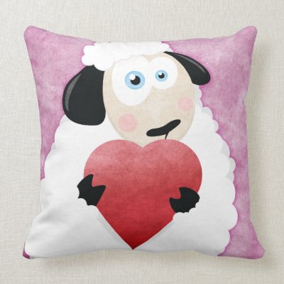 Blushing Sheep Holding Heart American MoJo Pillow by LisaMarieDesign