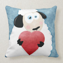 Blushing Sheep Holding Heart American MoJo Pillow
