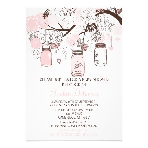 BlushPink Mason Jars Floral Baby Shower Invitation