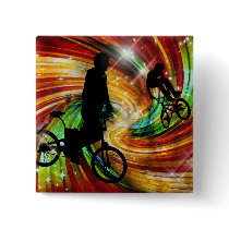 BMXers in Red and Orange Grunge Swirls Pins