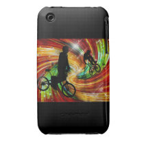 BMXers in Red and Orange Grunge Swirls Case-mate Iphone 3 Case