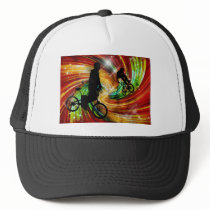 BMXers in Red and Orange Grunge Swirls Trucker Hat