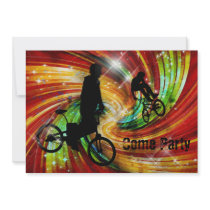BMXers in Red and Orange Grunge Swirls Custom Invites