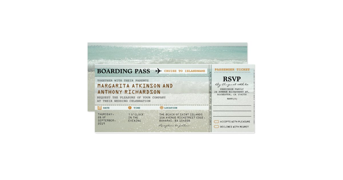 boarding pass beach waves wedding invites & RSVP Zazzle